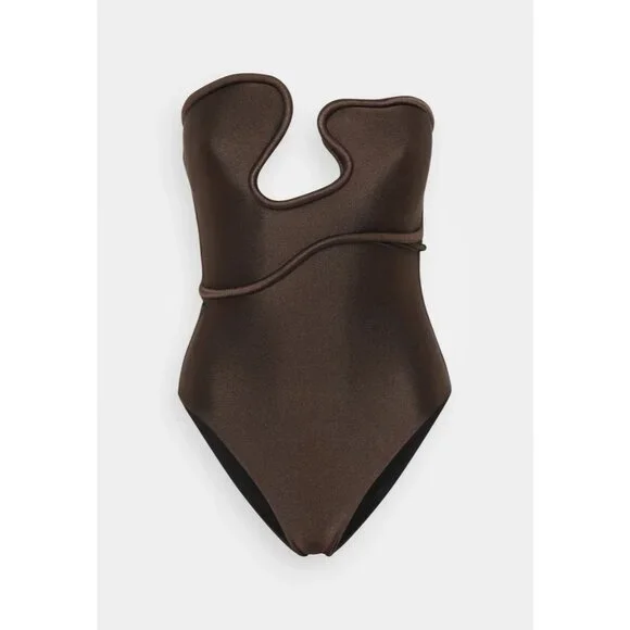 ADRIANA DEGREAS Waves Strapless One Piece Swimsuit in Coffee Medium New Womens